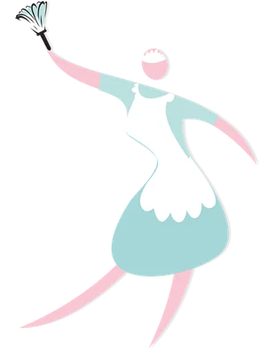 Tiffany Maid Service mascot: a maid in a teal dress and white apron, holding a feather duster