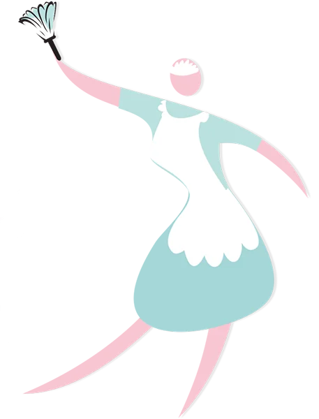 Tiffany Maid Service mascot: a maid in a teal dress and white apron, holding a feather duster